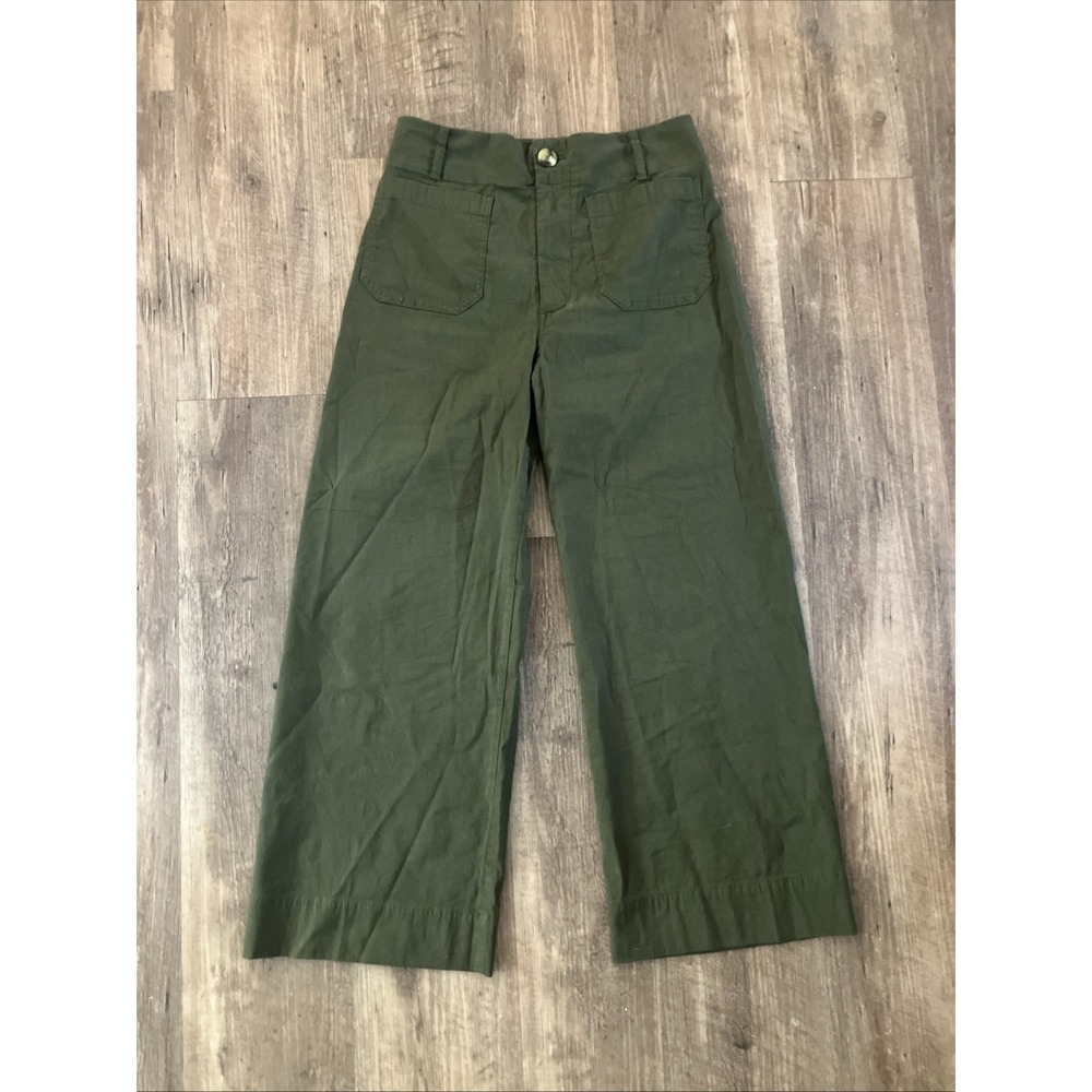 Maeve The Colette Pants Size 28 Cotton Wide Leg High Rise Green Pocket